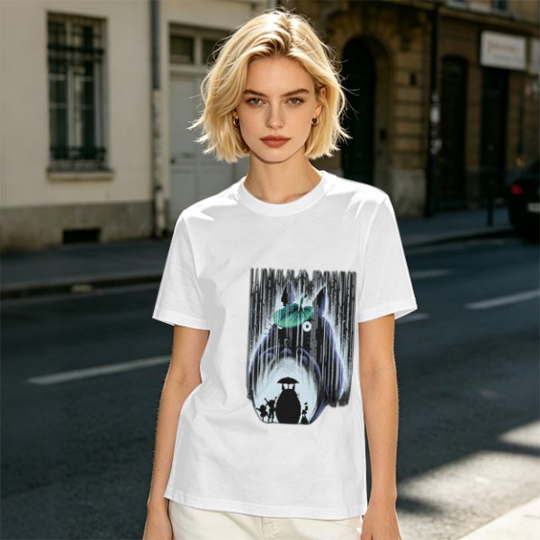 Olive T-shirt with My Neighbor Totoro Rain Scene Print