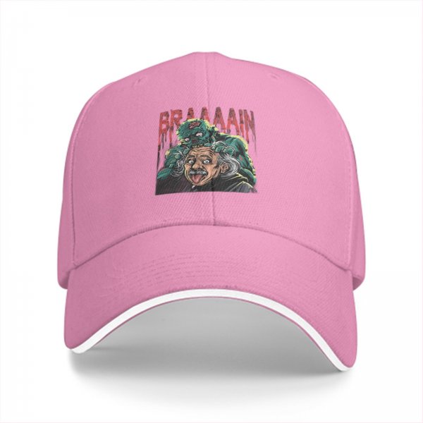 Black baseball cap with zombie Einstein 'braaaain' graphic print