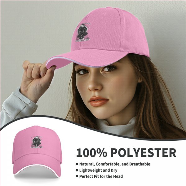 Black baseball cap with spooky pumpkin figure and 'Always Sexy' text