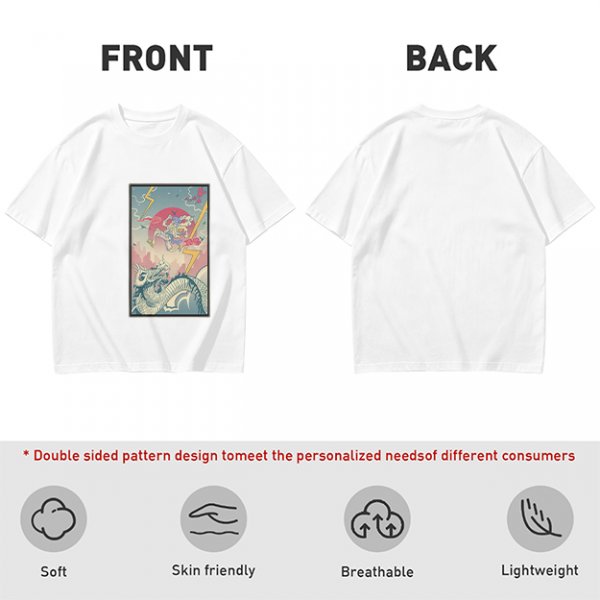 Olive T-shirt with Japanese style dragon and lightning graphic print