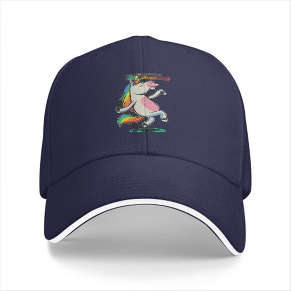 Black Baseball Cap With Dancing Unicorn Rainbow Graphic