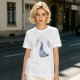 Olive green graphic t-shirt with cartoon pigeon print