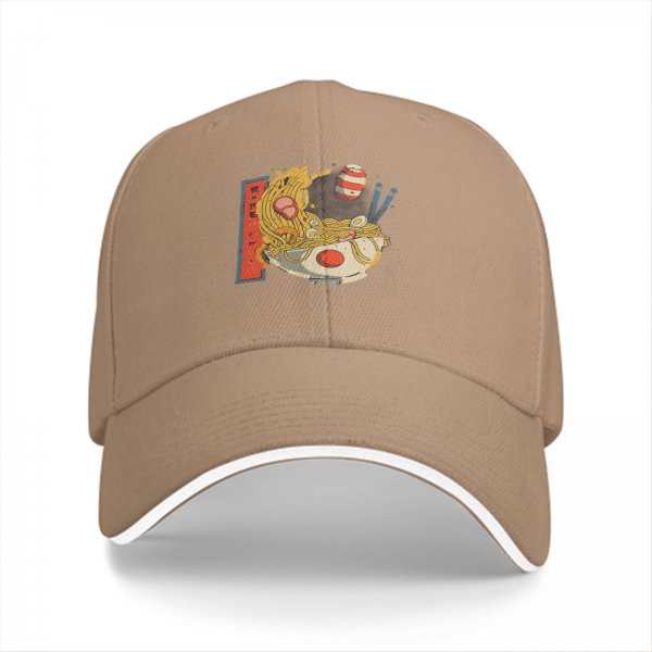 Black Baseball Cap With Playful Ramen Bowl Graphic Design