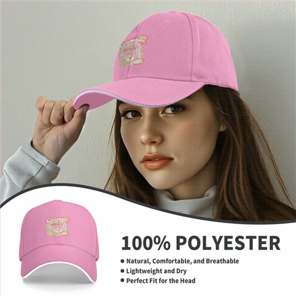 Black Baseball Cap With Pastel Cucumber Themed Graphic Print