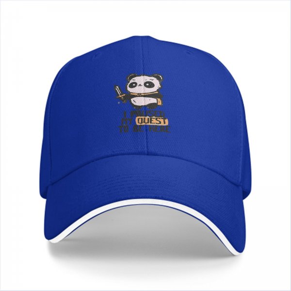 Black baseball cap with panda warrior 'I paused my quest to be here' print