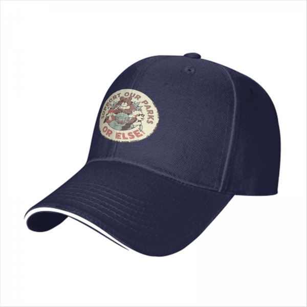 Black baseball cap with 'Support Our Parks Or Else' wildlife graphic