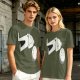 Olive T-Shirt With Surprised Cartoon Figure And Separate Face Print