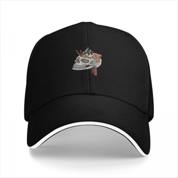 Black Baseball Cap With Skull Sushi Art Print