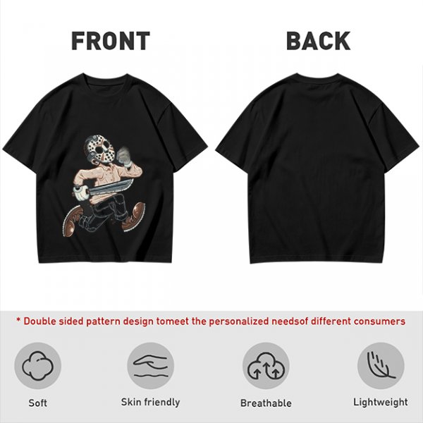 Olive T-Shirt with Cartoon Jason Voorhees Graphic Print