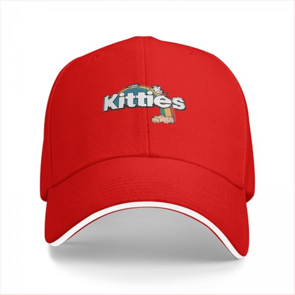 Black baseball cap with kitties and rainbow graphic