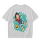 Olive anime t-shirt with Luffy relaxing in water print