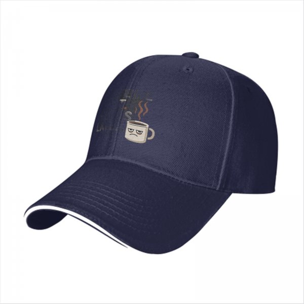 Black baseball cap with grumpy coffee cup graphic design