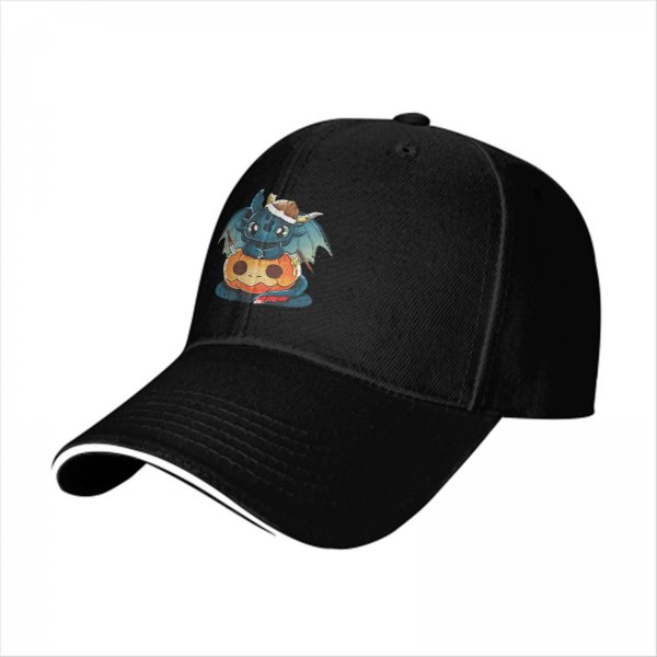 Black Baseball Cap With Cute Viking Dragon Pumpkin Halloween Art