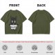 Olive graphic t-shirt with black cat holding 'for a year or two' text