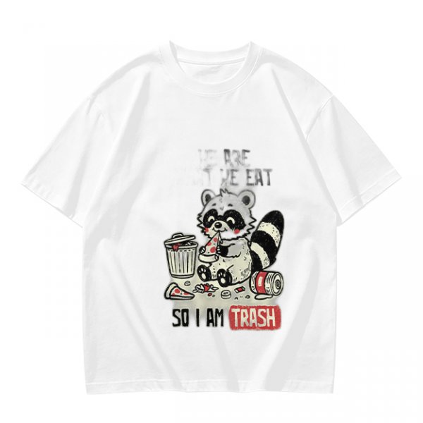 Olive T-Shirt With Raccoon Eating Pizza Trash Print Design