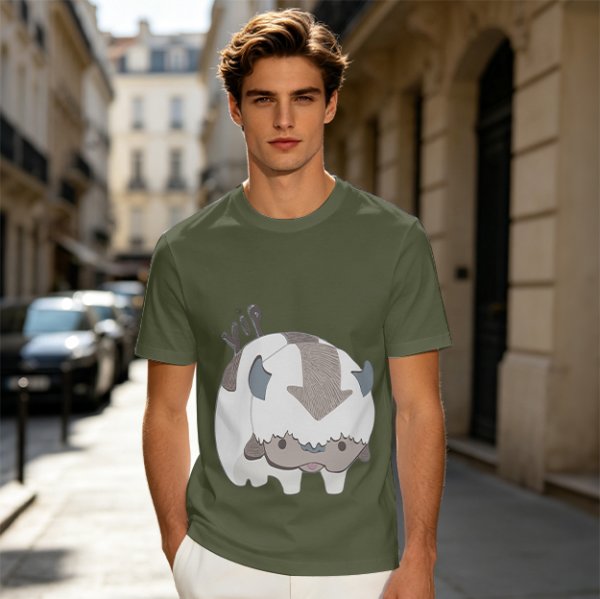 Olive green t-shirt with cute Appa the sky bison print