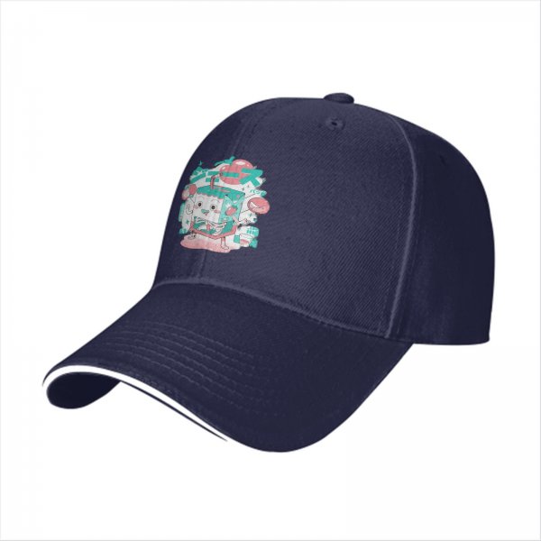 Black Baseball Cap with Cute Cartoon Juice Box Character Print
