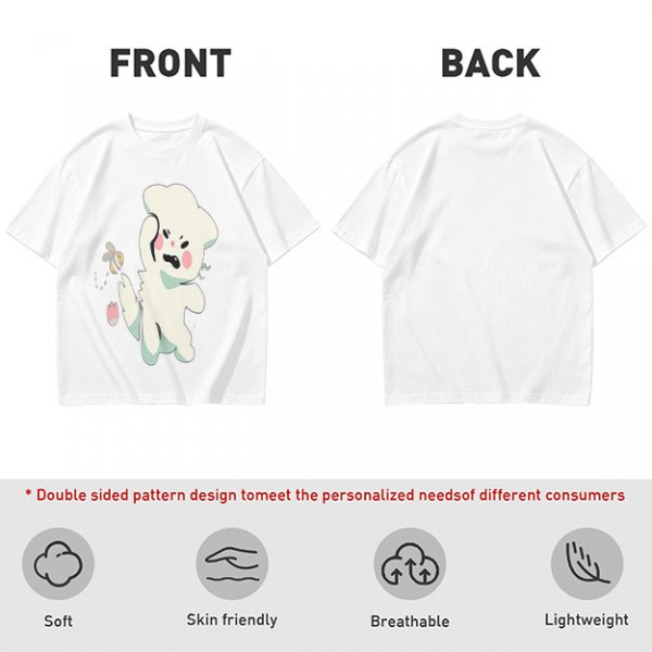 Olive T-Shirt With Angry Fluffy White Creature Swatting At Bee Print