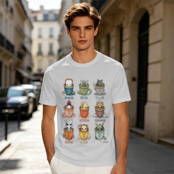 Olive T-Shirt With Cute Animal Teacup Character Print