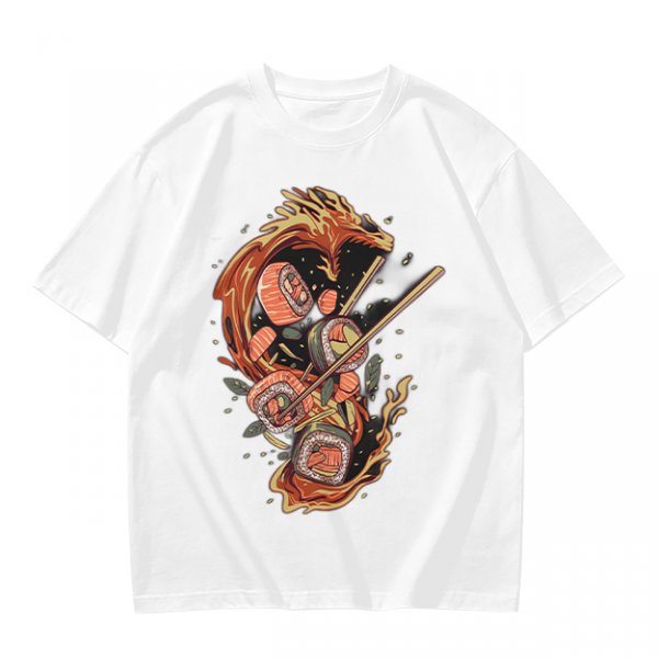 Olive T-shirt with Sushi Dragon Chopstick Art Print