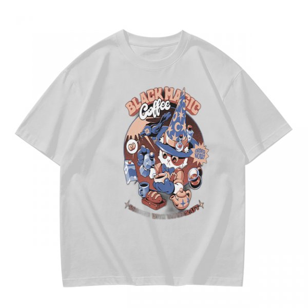 Olive T-Shirt with Black Magic Coffee Wizard Cat Graphic
