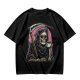 Olive T-Shirt Featuring Grim Reaper Holding Coffee and Scythe