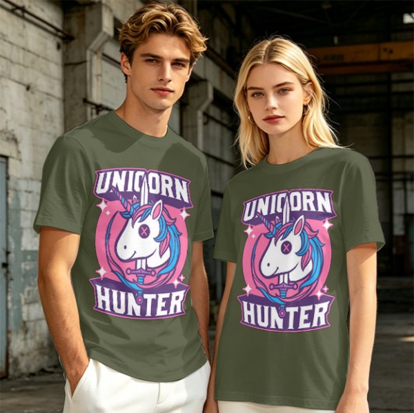 Unicorn Hunter Graphic Tee with Sword and Sparkle Design