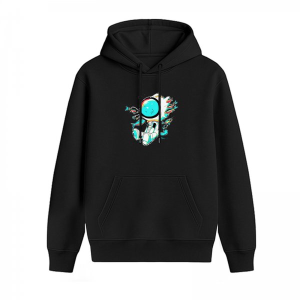 Black Hoodie With Glitch Astronaut Graphic Print