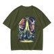 Olive Graphic Tee With Retro Sci-Fi Character Art Print
