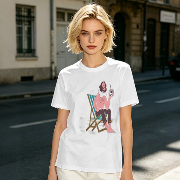 Olive T-Shirt With Relaxed Bearded Man Holding Skull Cup Print