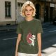 Olive T-Shirt With Cute White Cat Hugging Anatomical Heart Print