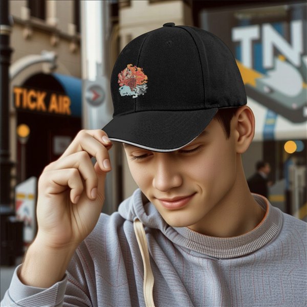 Black Baseball Cap With Elemental Fire And Water Art Print