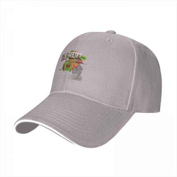 Black baseball cap with Slimer's Ghostbusters themed graphic print