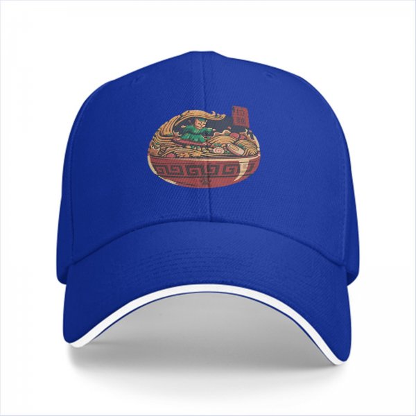 Black Baseball Cap With Ramen Bowl Cat Warrior Artwork