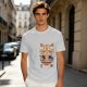 Olive green t-shirt with a cute cat eating ramen graphic