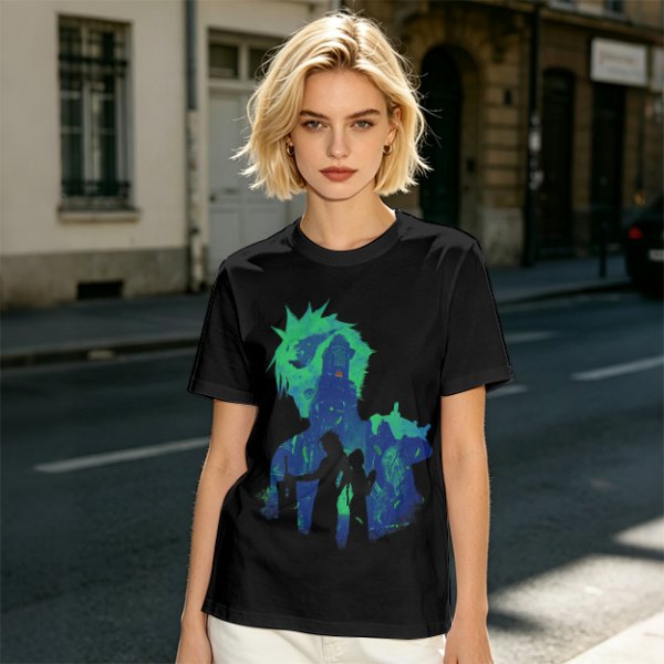 Olive Green Anime Graphic T-Shirt with Spiky Character Art