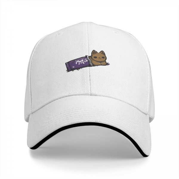 Black baseball cap with chocolate cat graphic design