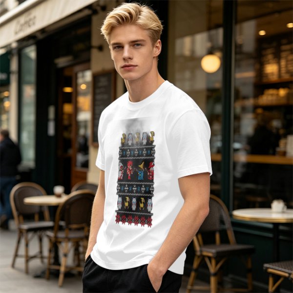 Olive T-Shirt With Final Fantasy Christmas Themed Pixel Art Print