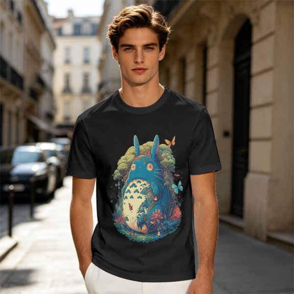 Olive T-Shirt with Whimsical Forest Spirit and Butterfly Print