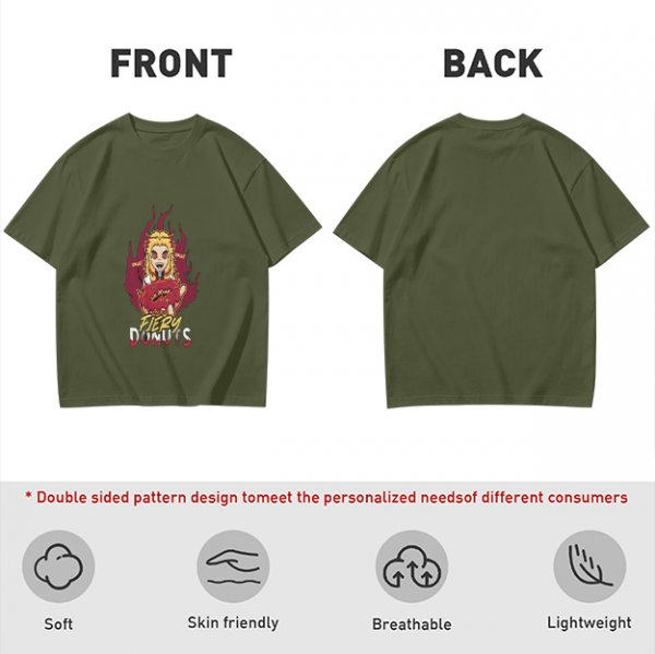 Olive Graphic T-Shirt With Fiery Donut Anime Character Print