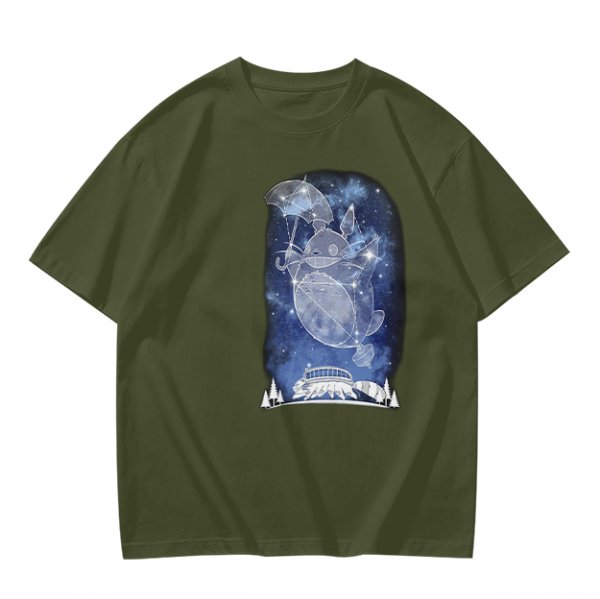 Olive T-Shirt With Constellation Totoro Starry Night Print