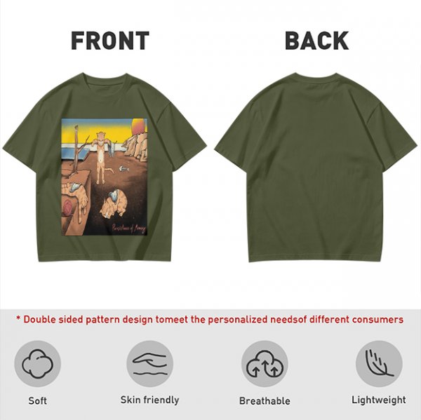 Olive T-Shirt With Surreal Cat Art Print