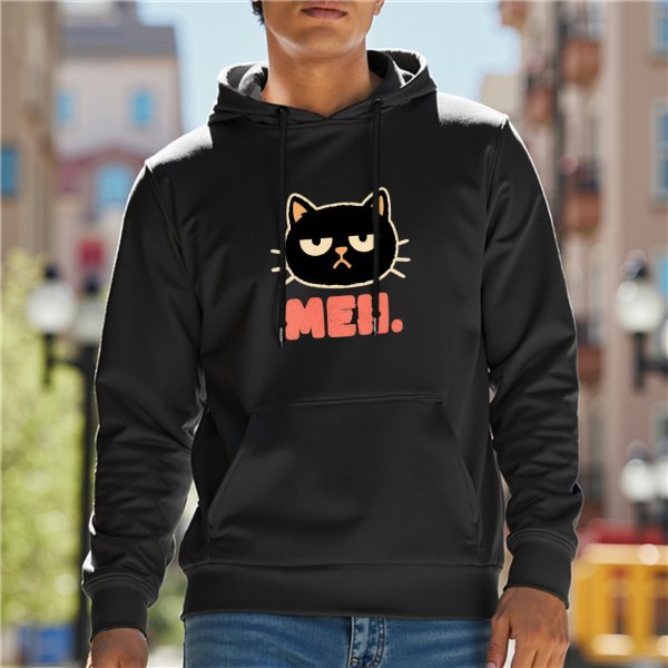 Black Hoodie With Grumpy Cat 'MEH' Graphic Print