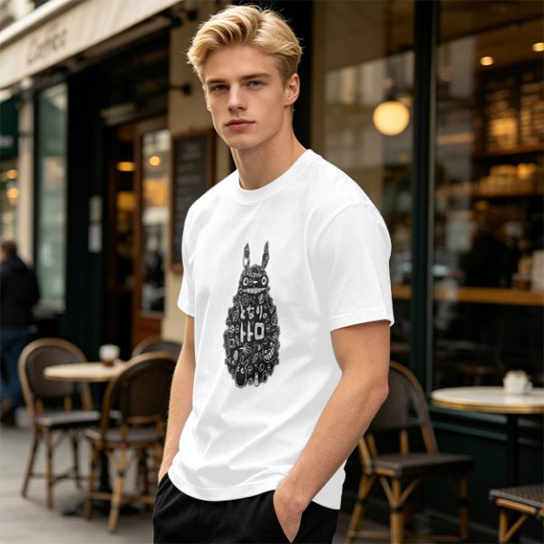 Olive T-shirt with Totoro Doodle Art Print