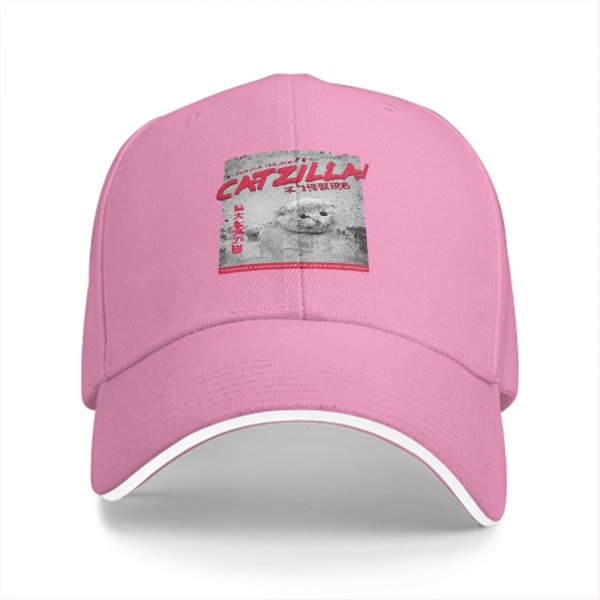 Black baseball cap with Catzilla monster cat graphic print