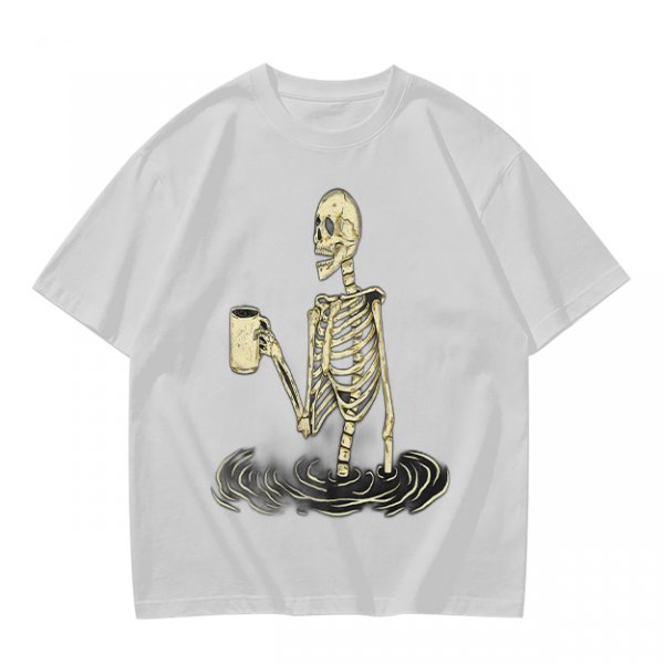 Olive Skeleton Holding Coffee Mug In Water Graphic T-Shirt