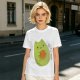 Olive Green T-Shirt With Cute Avocado Cat Holding Yarn Ball Print