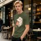 Olive T-Shirt With Whimsical Cat Mug Graphic Print