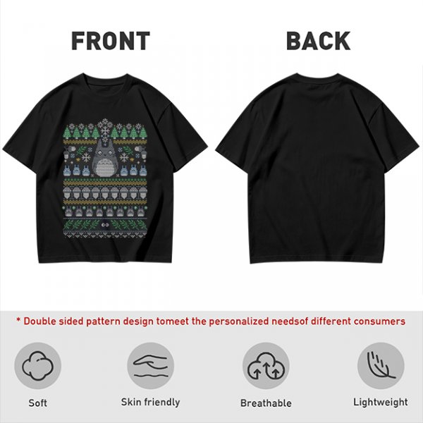 Olive T-Shirt With Totoro Ugly Christmas Sweater Style Print