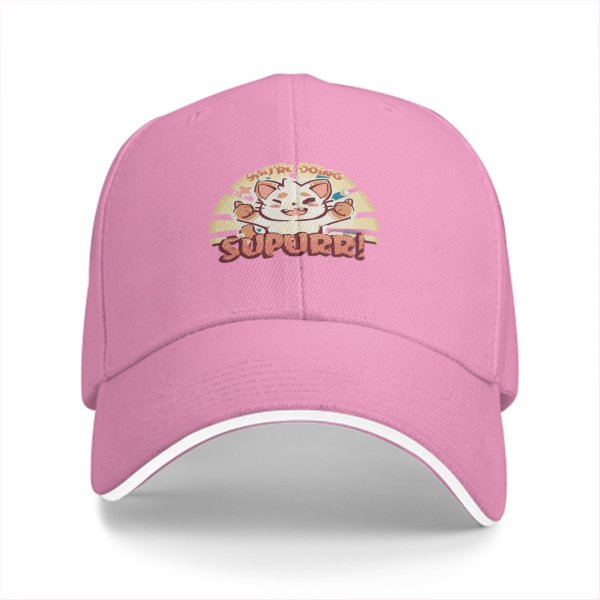 Black Baseball Cap With Cute Cat 'You're Doing Supurr!' Print